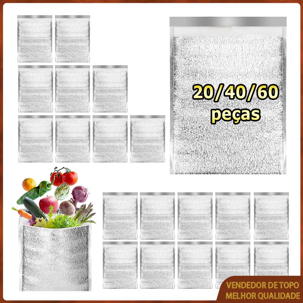 Kit 20/40/60 Saco térmico reutilizável e isolado saco térmico de folha de alumínio forro para caixa térmica 20x27cm