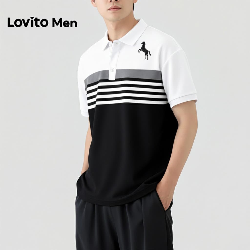 Lovito Men  Camisa Polo Casual com Botões Camisa Polo Masculina para Primavera/Verão. LNE138088