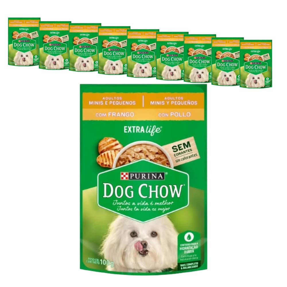 Ração Úmida Dog Chow Sachê para Cães Adultos Raças Minis e Pequenas Frango - 100g - KIT 10 unids.