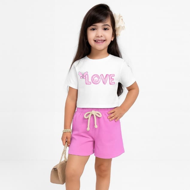 Conjunto Infantil Menina Verão Shorts Cropped Juvenil Feminino