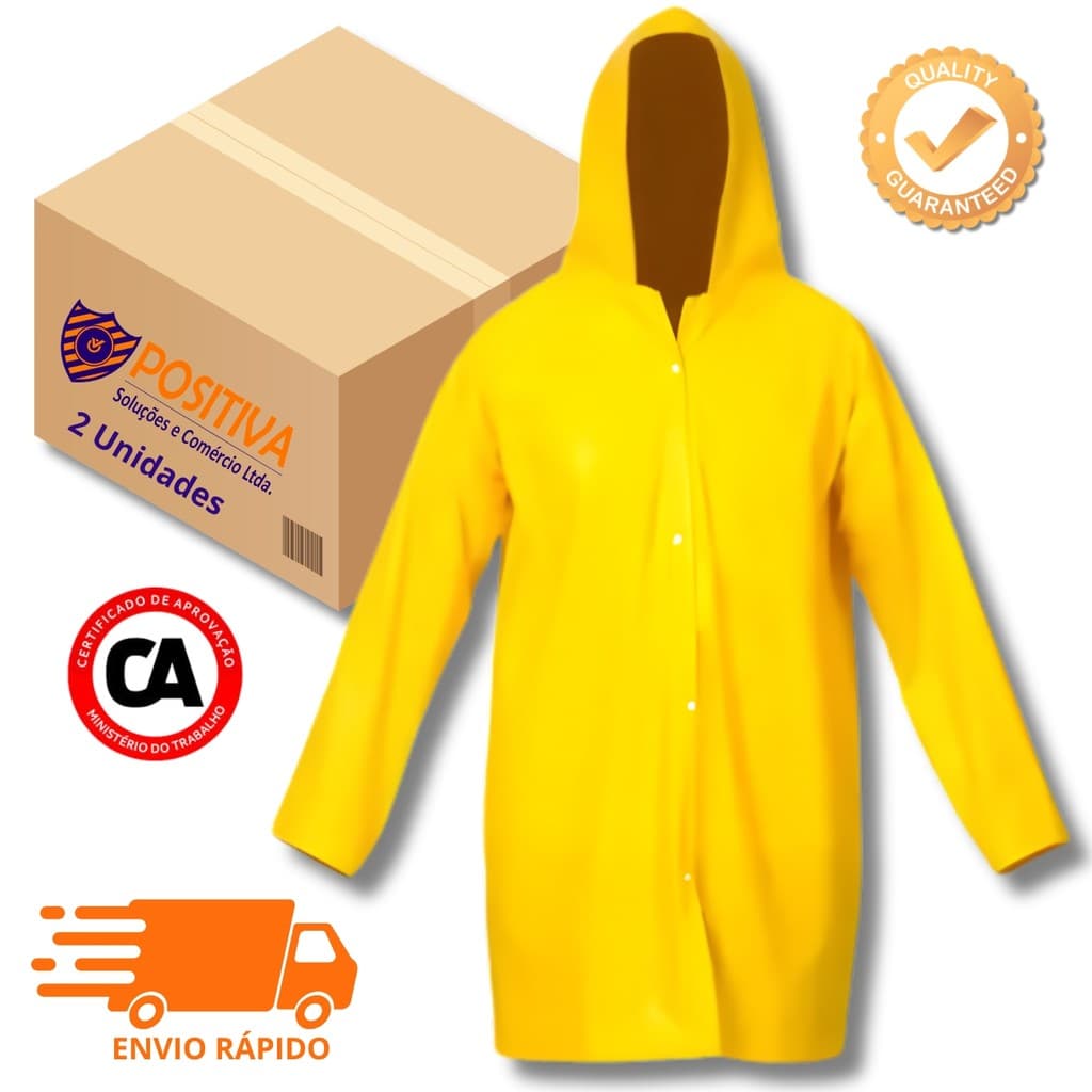 KIT 2 CAPAS DE CHUVA AMARELA PVC COM CA IMPERMEAVÉL