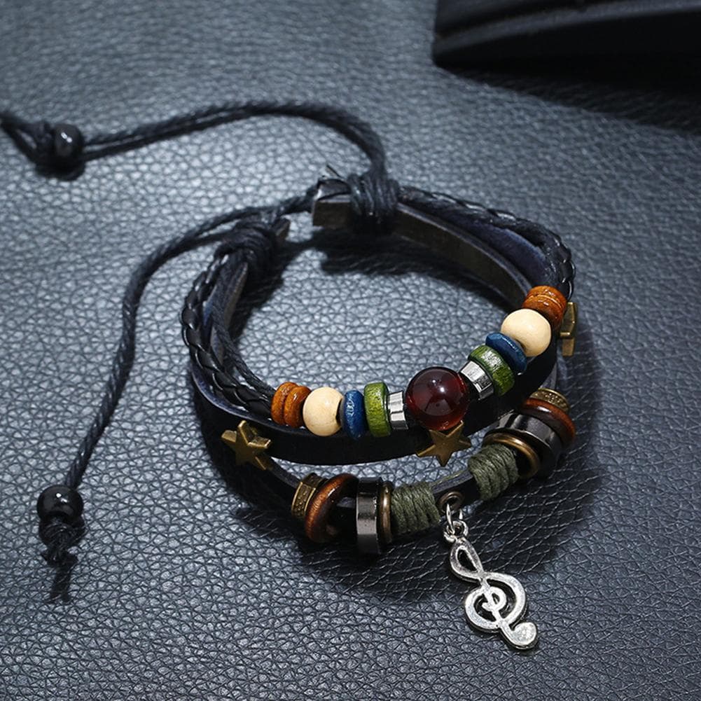 Pulseira Ajustável Unissex Feita À Mão Boho Cigano Hippie Design Couro Marrom Frisado L5X7