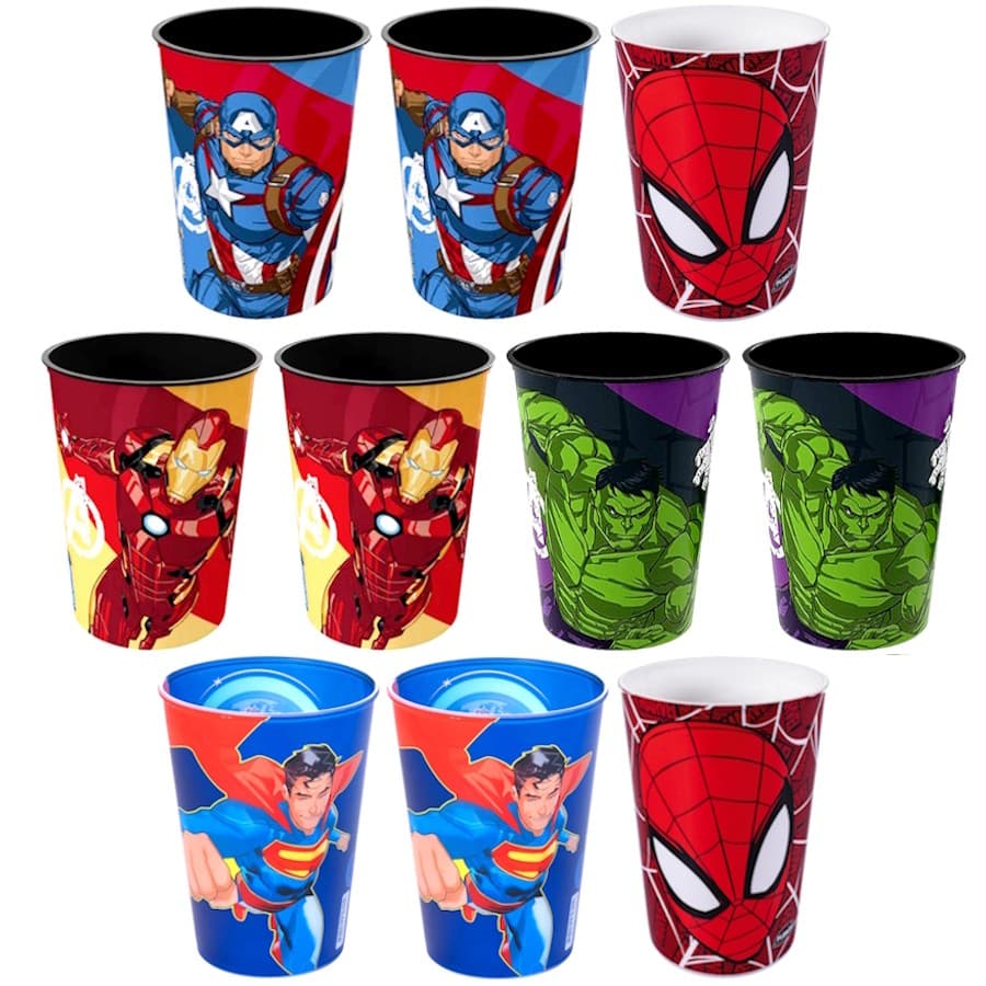 Kit 10 Copos Meninos Estampa de Super Heróis para Ovos de Páscoa 320ml Infantil