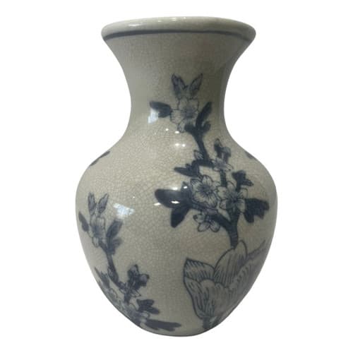 VASO CERAMICA FLORAL BRANCO 7X15CM