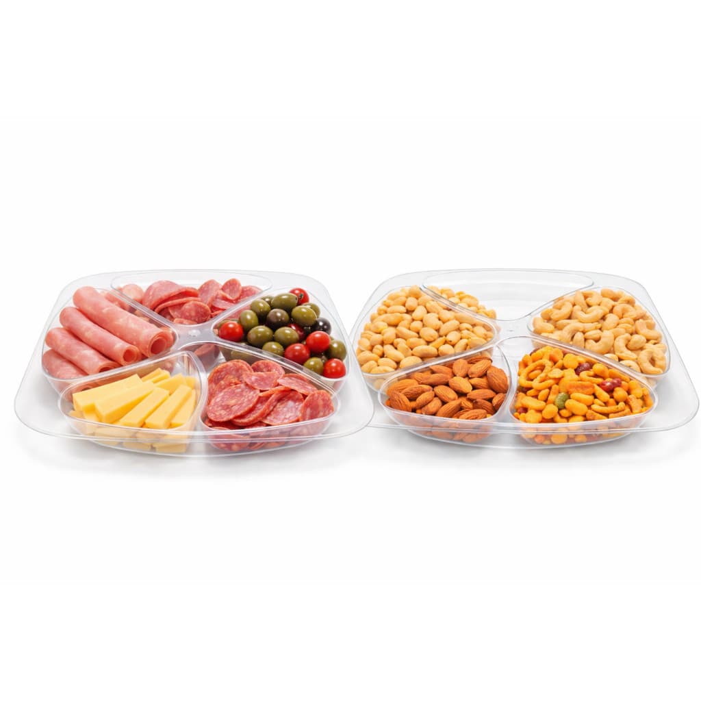 Kit com 2 Petisqueiras 22cm com 4 Divisórias para  Molhos, Frios e Porções – Ideal para Festa e Churrasco