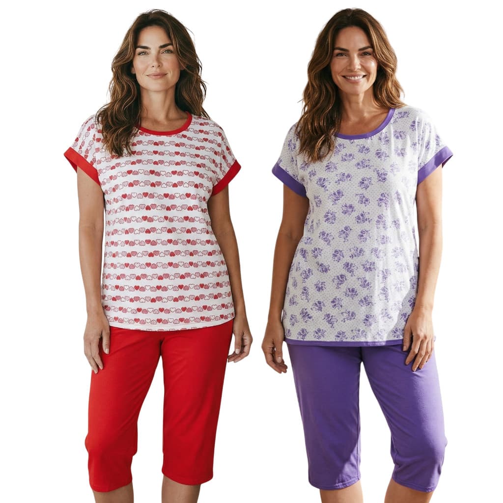 Kit 2 Pijamas Feminino Capri Pescador Bermuda Conforto Malha