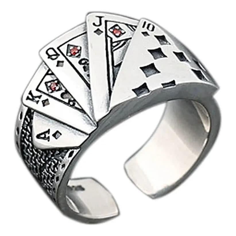 Anel Aço Inox Cartas Baralho Cigano Pomba Gira Casino Jogos