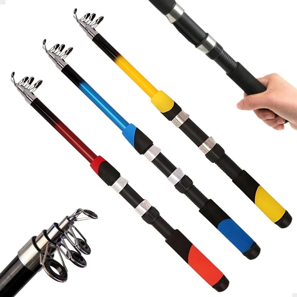 Kit 3 Varas Pesca 1,70m Barata Fibra de Vidro Para Molinete Telescópica Resistente Pescaria