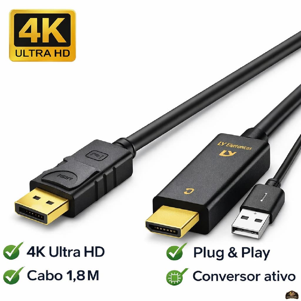 Cabo Hdmi Para Displayport 4k Conversor Ativo Usb 1,8m Dp