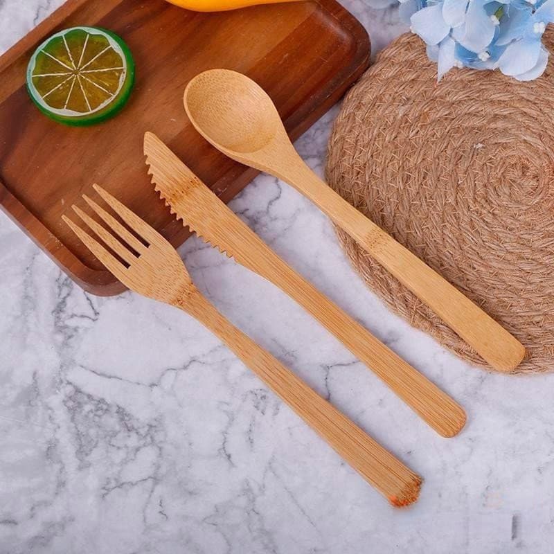 1 Conjunto De Talheres De Viagem De Bambu Reutilizáveis , Garfo E Colher Para Cozinha 04U7
