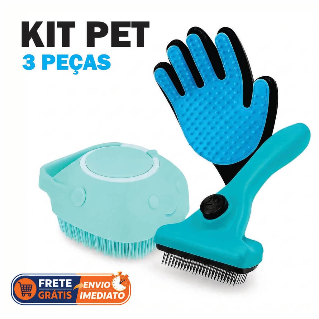 Kit Pet Luva Tira Pelos + Bucha Escova Banho Dispenser + Pente Removedor | Cães e Gatos Filhotes