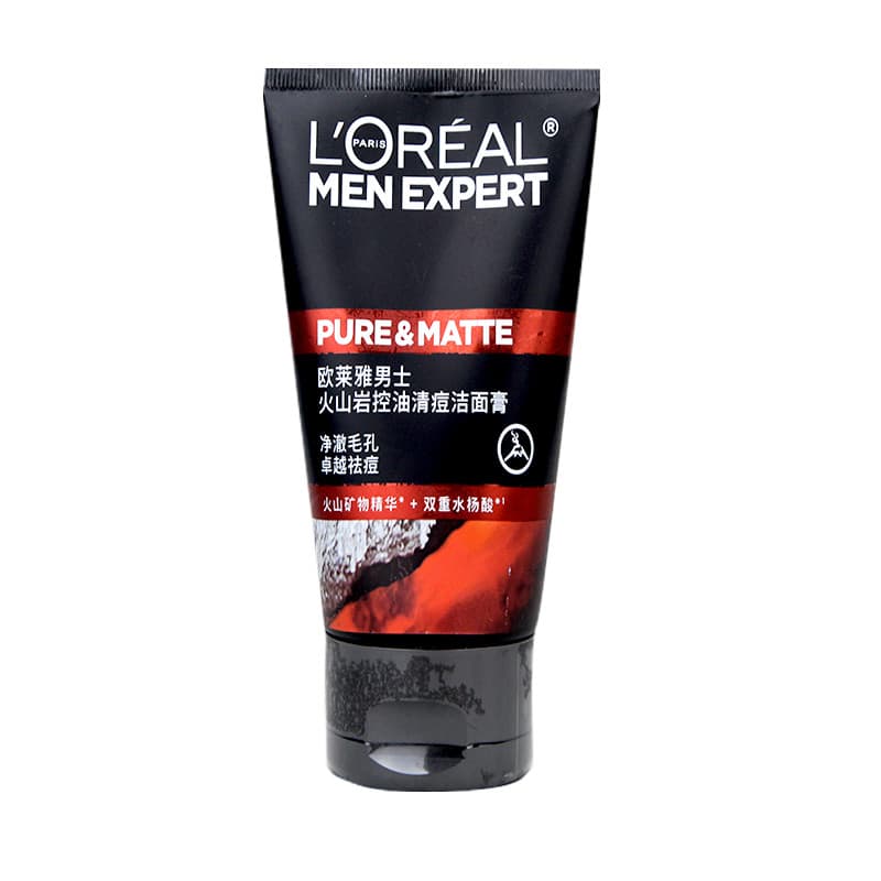 L'oreal l ''oreal Creme de limpeza de lama vulcânica masculina, controle de óleo, limpeza profunda de poros, limpador Fa