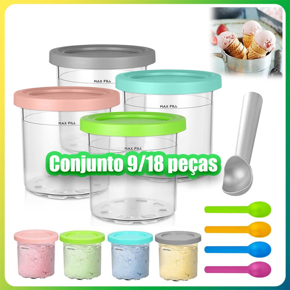 Copo De Sorvete,Recipientes Com Tampas Para Máquina Creami Pints NC301 NC300 NC299AMZ Series,Conjunto de 9/18 pçs