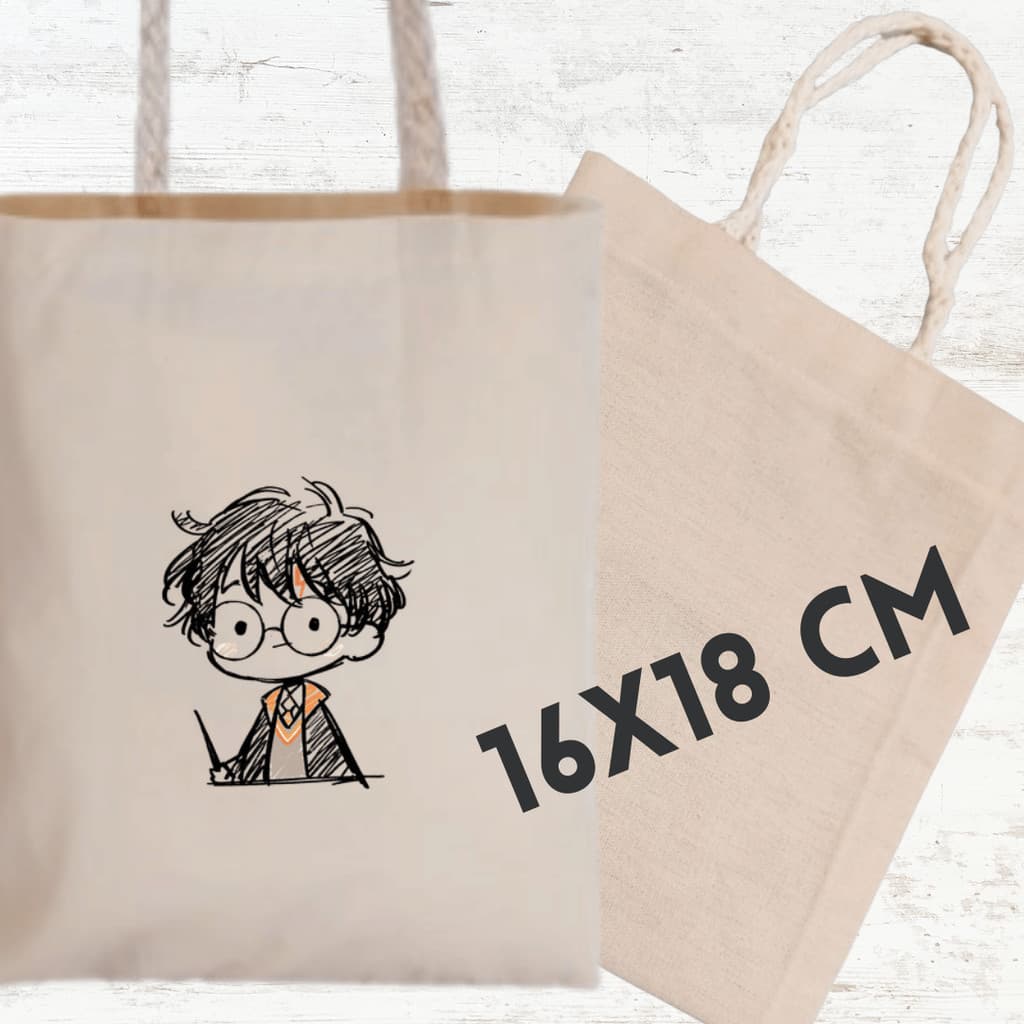 Mini Ecobag Algodão 16x18cm Sacola Presente Alça Interna tema HARRY POTTER