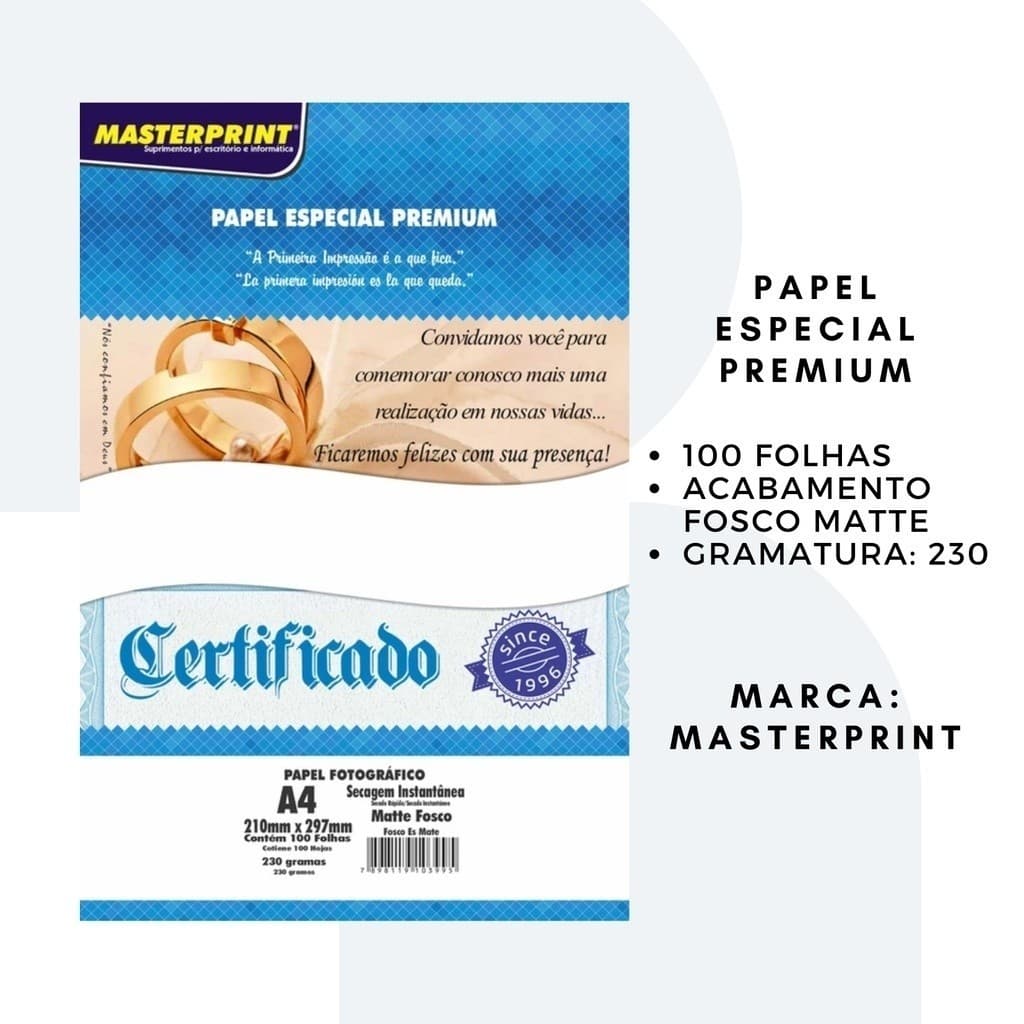 Papel A4 Fotográfico 100 Folhas 230g Matte Fosco Masterprint Premium