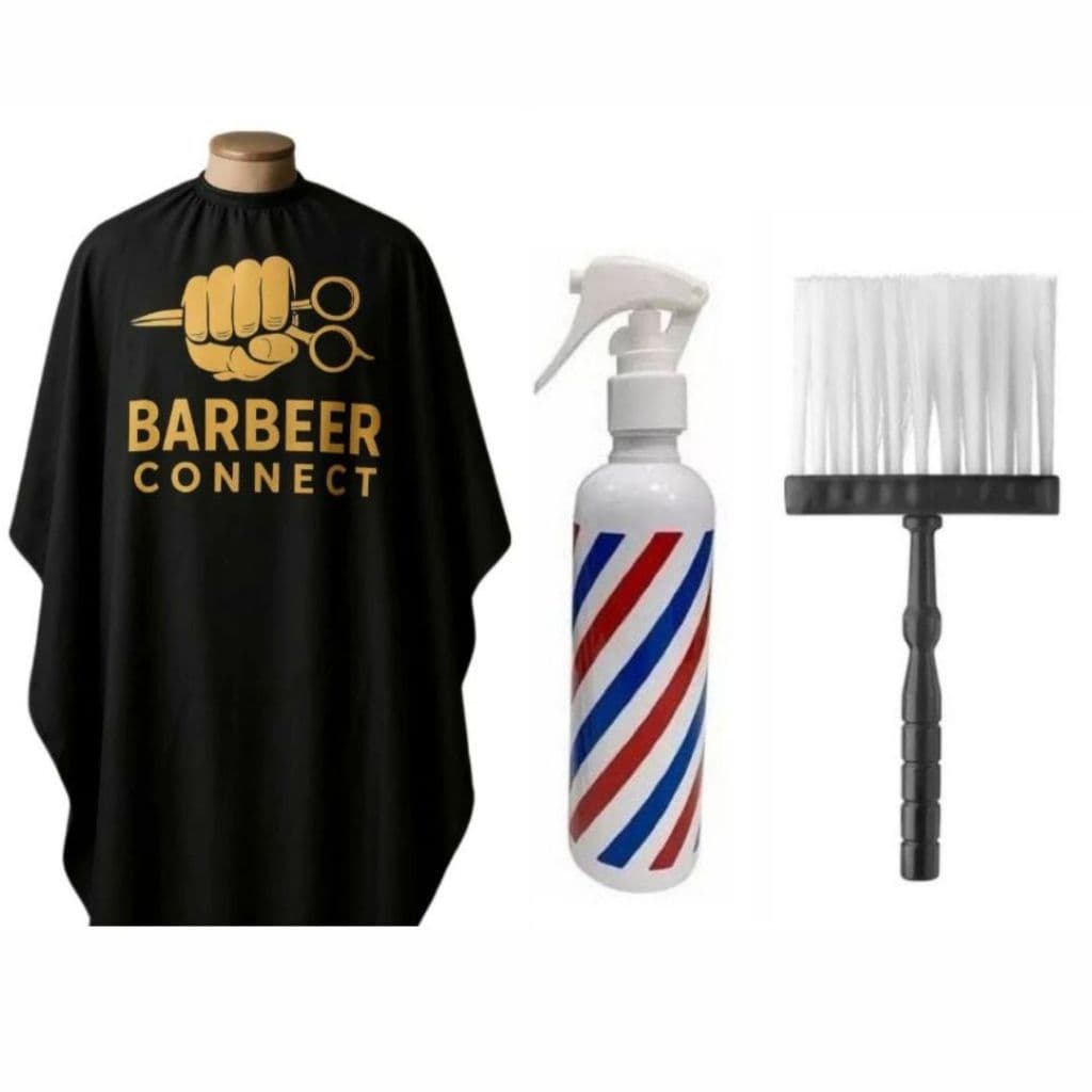 Kit Barbeiro De Quebrada Capa Para Cortar Cabelo Com Borrifador Pole e Espanador Barber