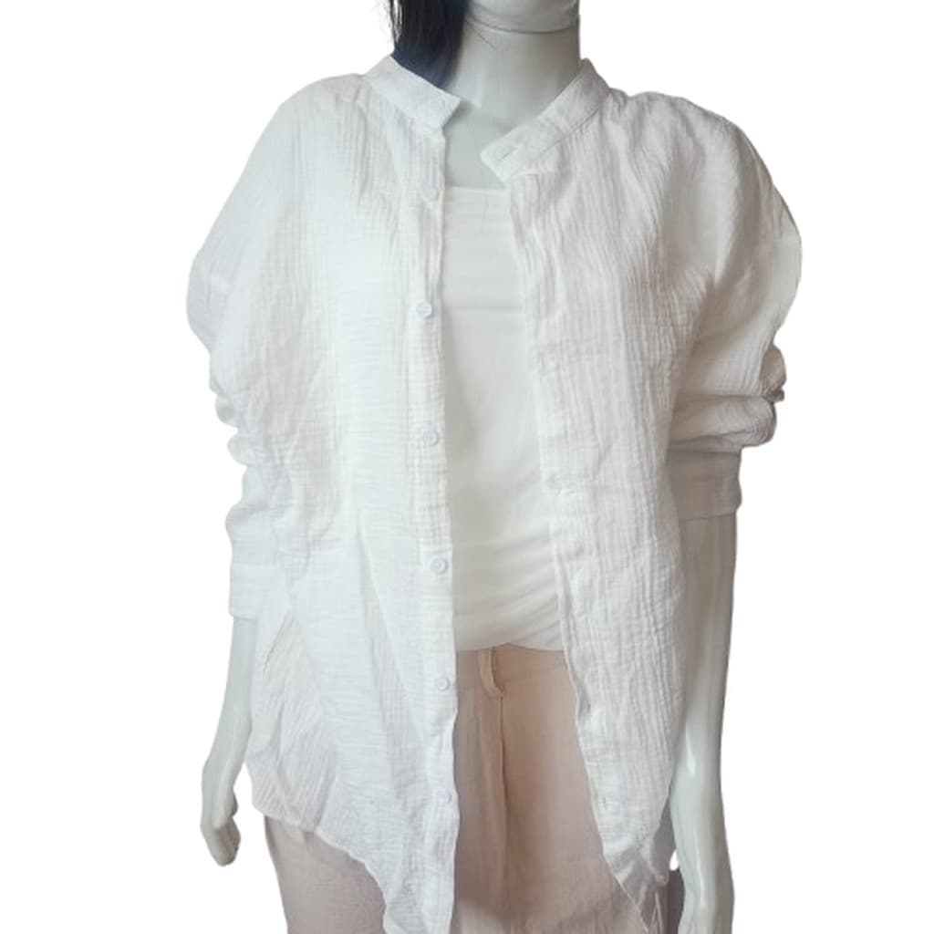Camisa Feminina Algodão Texturizada Manga Longa Elegante