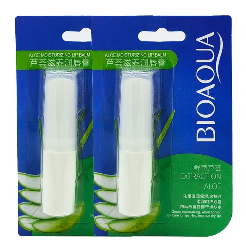 Dois pacotes Poquanya Aloe Vera hidratante hidratante bálsamo labial 2.7g masculino feminino batom para cuidados com os