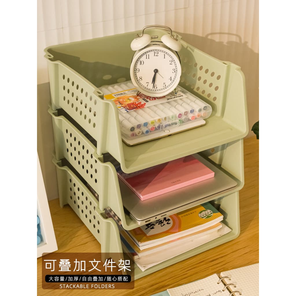 Prateleira para pasta de armazenamento de mesa de escritório, pasta empilhável, caixa de armazenamento, arranjo de dados