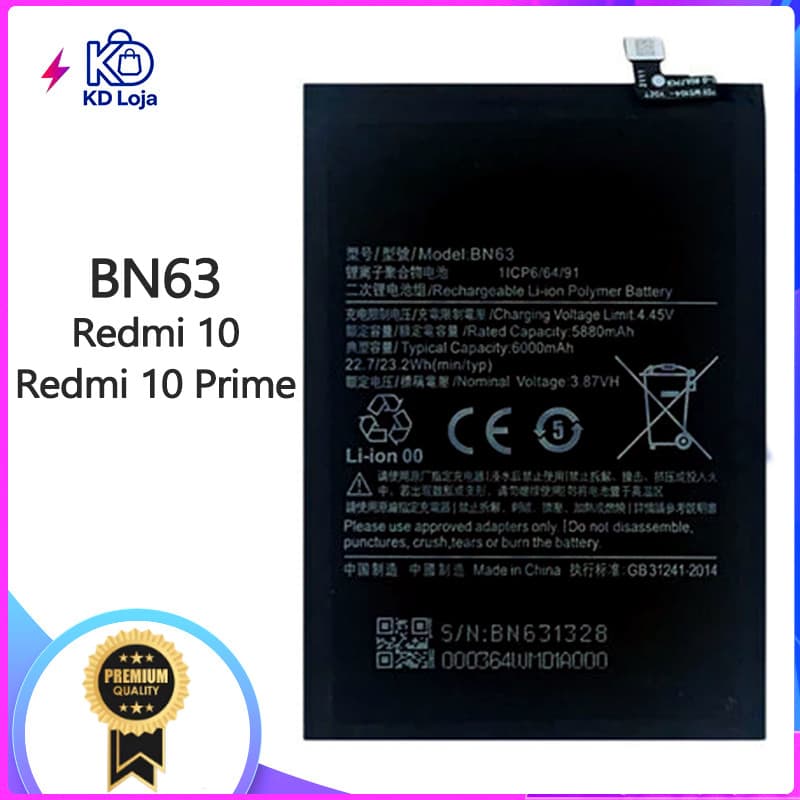 Bateria Para Redmi 10 / Redmi 10 Prime BN63 + Novo + Garantia