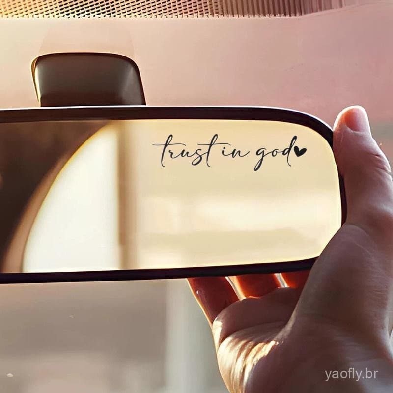 Adesivo para Retrovisor de Carro 'Confia em Deus' - Versículo Bíblico de Fé - Decoração Cristã para Carro