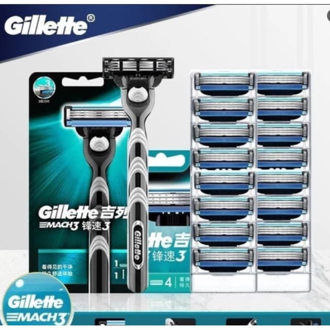 16 Recargas para Lâmina de Barbear Gillette MACH 3 para Homens, Cartucho de Tinta D7WW