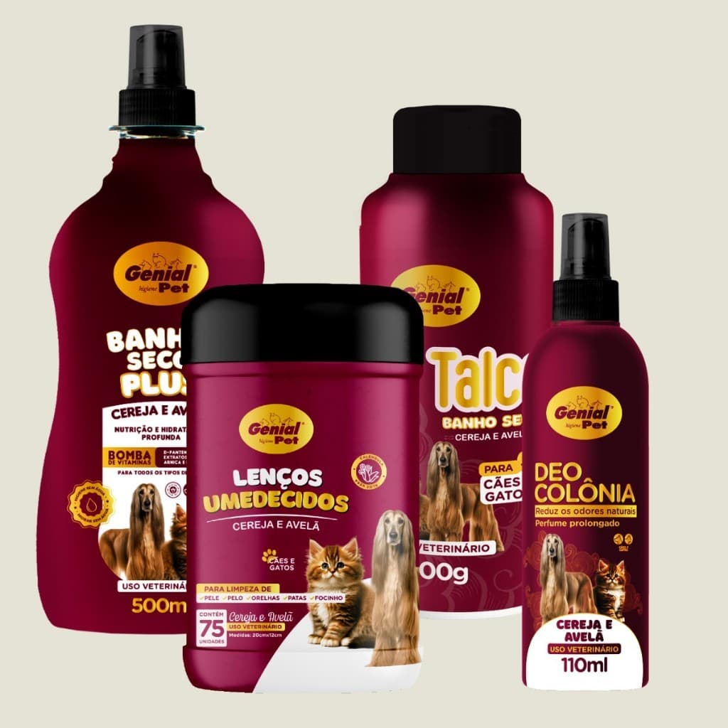 Banho a Seco Lenço Umedecido Talco Perfume Cereja e avelã Para Cachorro e Gato- Escolha o Kit in