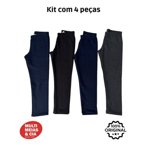 Calça Legging Lisa Infantil Kyly Flanelada 10/16 Kit 4 Peças