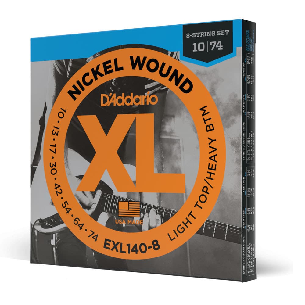 Encordoamento Para Guitarra 8 Cordas 10-74 Híbrido D’Addario XL Nickel EXL140-8