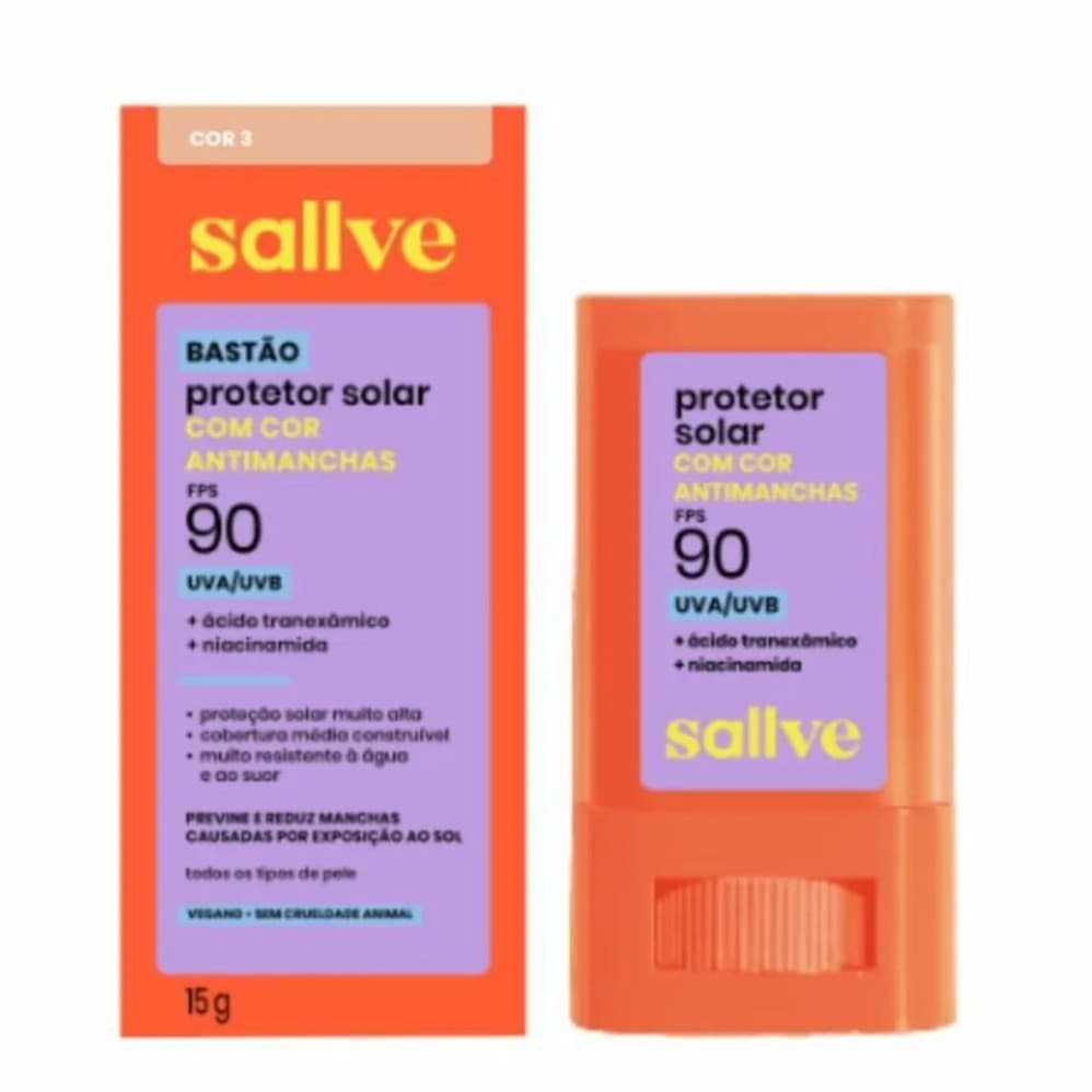 Sallve Protetor Solar Bastão Antimachas FPS 90 com Cor 3-15g