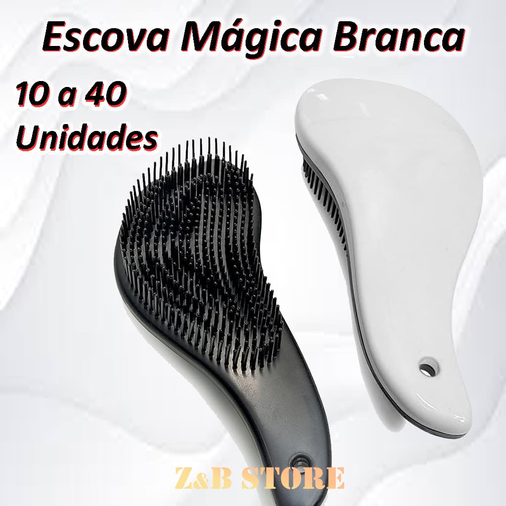 Kit 10 ate 40 Escovas Mágicas - BRANCA - Anti Frizz – Cabelos Lisos e Cacheados – Atacado