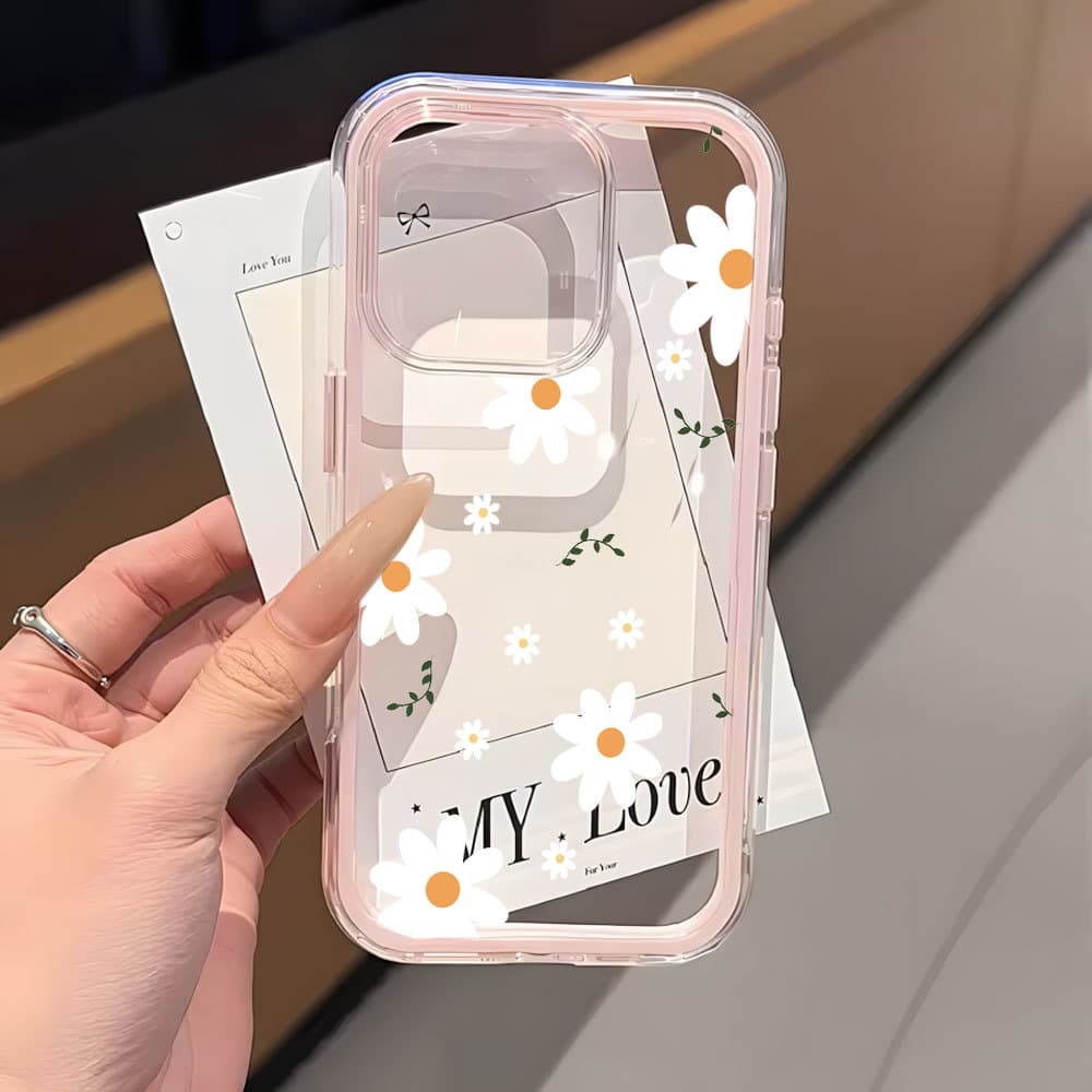 Capa 2 Em 1 Para iPhone 16 15 14 Plus 13 12 11 17 Air Pro Max Transparente Anti-Impacto Pequena Margarida Ins Moda