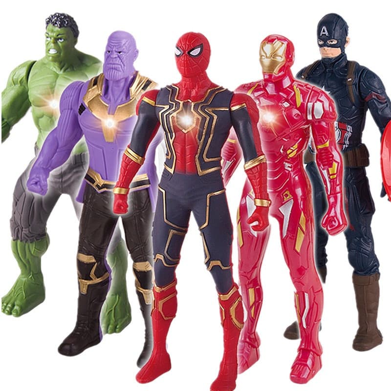 Bonecos de LED Avengers Figuras de PVC Super-heróis Homem de Ferro Homem-Aranha Hulk Modelo Boneca Brinquedo Brilhante