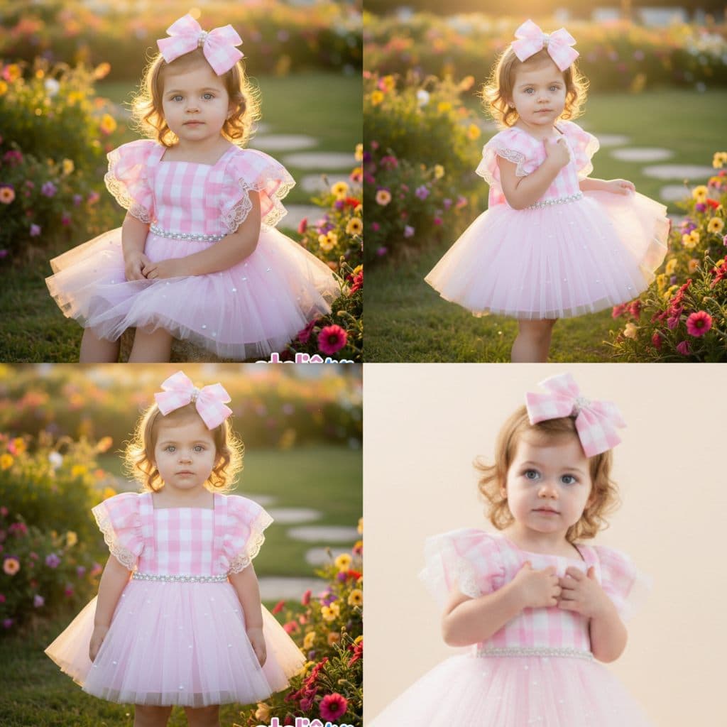Vestido Infantil Luxo Tema Fazendinha | Festa e Aniversário da fazendinha ou Barbie Vestido xadrez rosa | Vestido Barbie