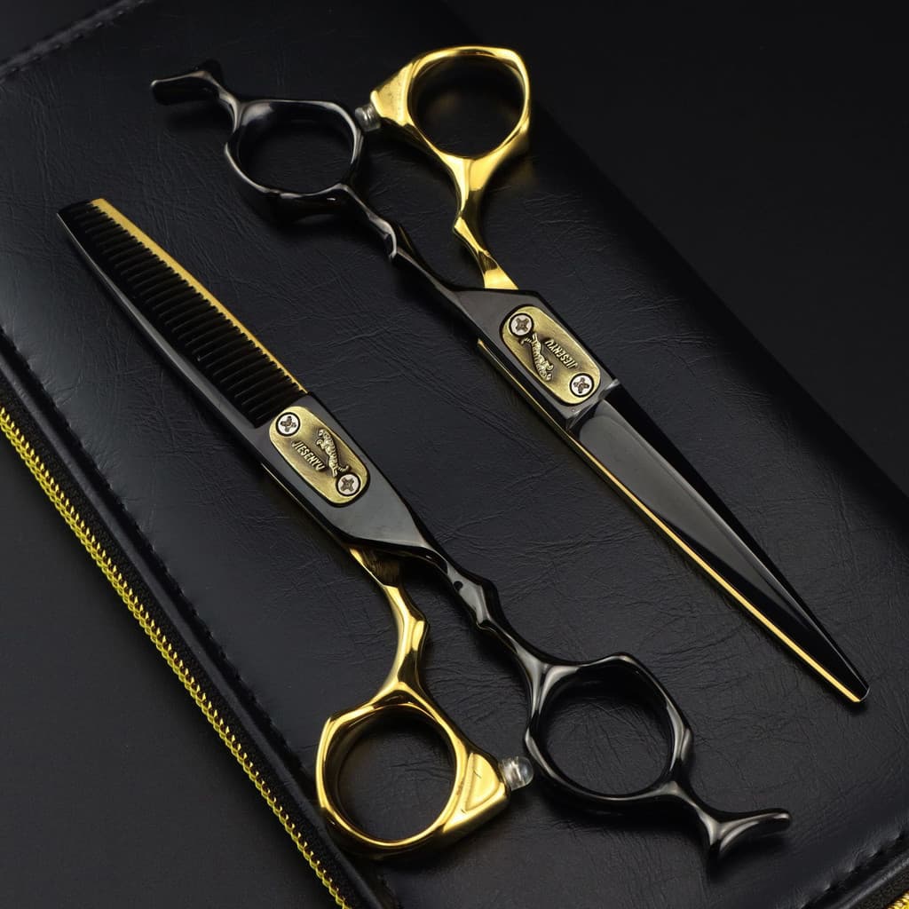 Tesoura De Cabelo Personalizada Preta E Dourada De 6.0 Polegadas Para Corte De Franja Plana