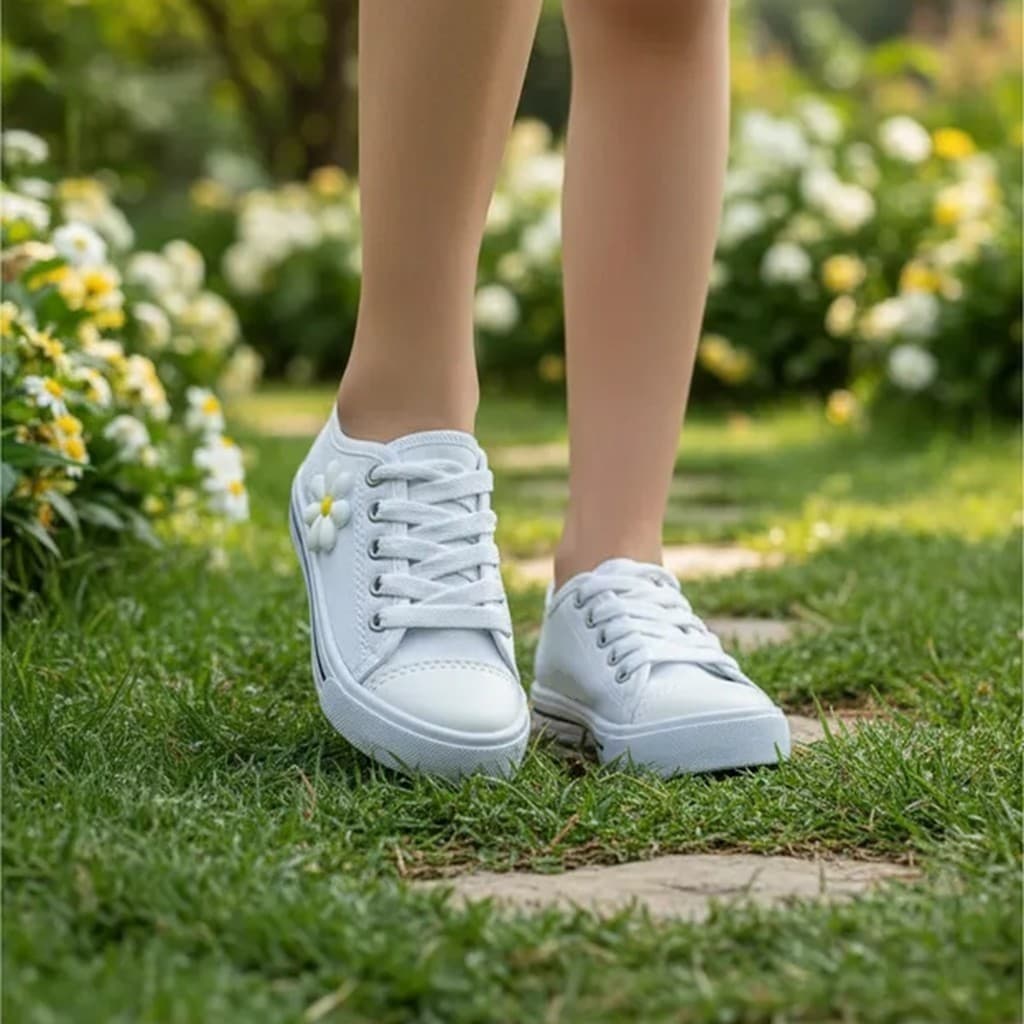 Tênis Infantil Menina com Aplique Flor Confortável Casual Escolar