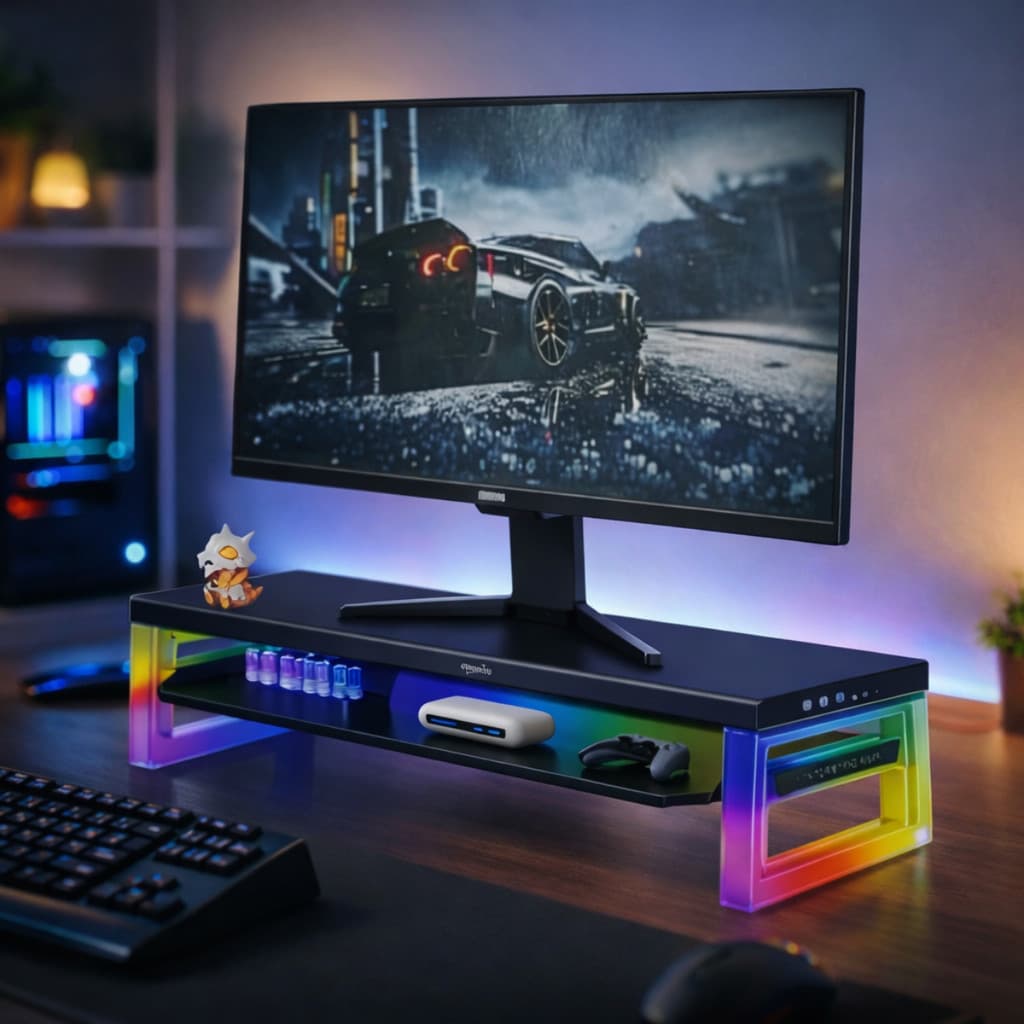 Suporte de Monitor com Gaveta RGB Portas Hub USB Tipo C Gamer OR-SP256
