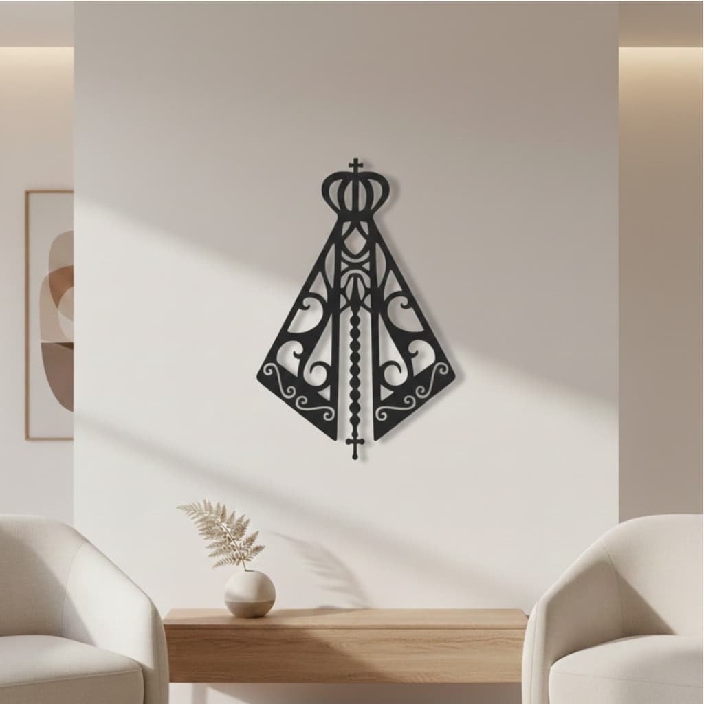 Quadro Decorativo Vazado Nossa Senhora Religioso – MDF Preto Fosco 3mm