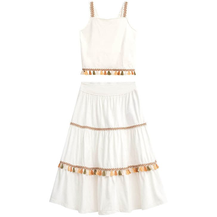 Conjunto Nanai Branco - Cropped  e Sai Longa