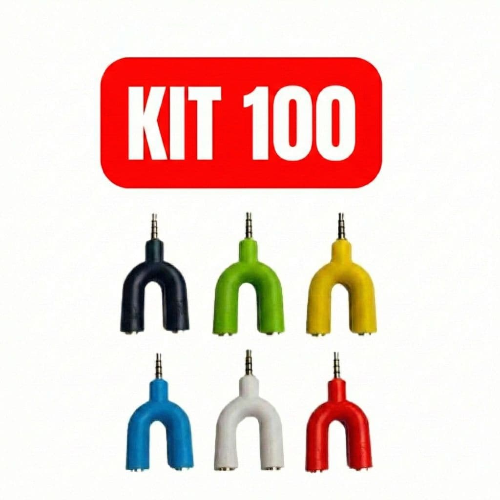 Kit 100 Adaptador P2 para P3 Fone Headset Microfone Lapela – Cores Sortidas