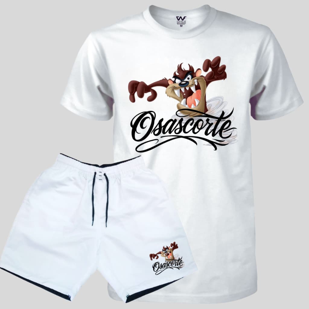 Kit Camiseta Osascorte TAZ MANIA Grau Moto Rolê + Bermuda Tactel Elastano