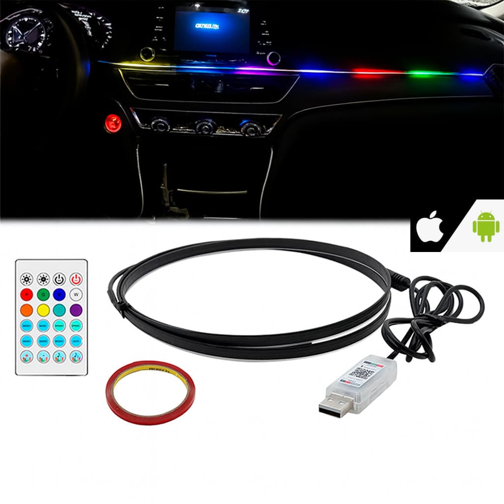 Fita led Painel CARRO Usb Interior Automotivo controle + APP RGB TODAS AS CORES MULTI EFEITOS 12v NEON led