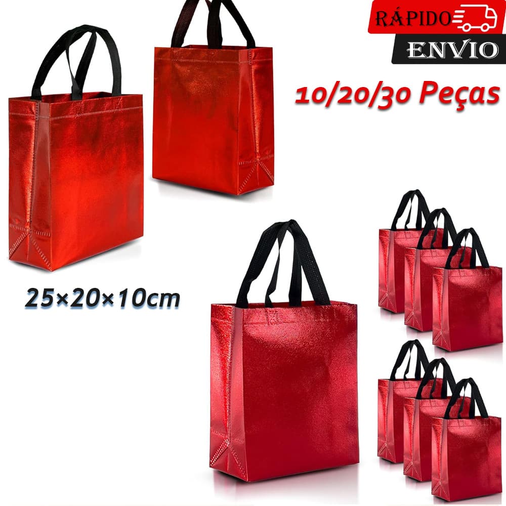 10/20/30 unidades sacos de presente Vermelho com alças 25×20×10cm em sacos de presente de reutilizáveis não tecido