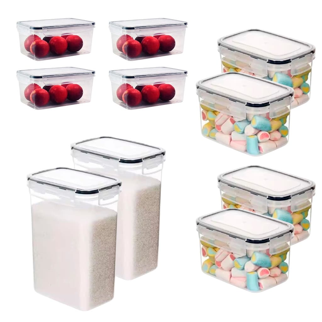 Kit 10 Mantimentos Hermeticos de Plástico Livre de BPA Organizador Alimentos Geladeira Armários Empilhavel Castanhas