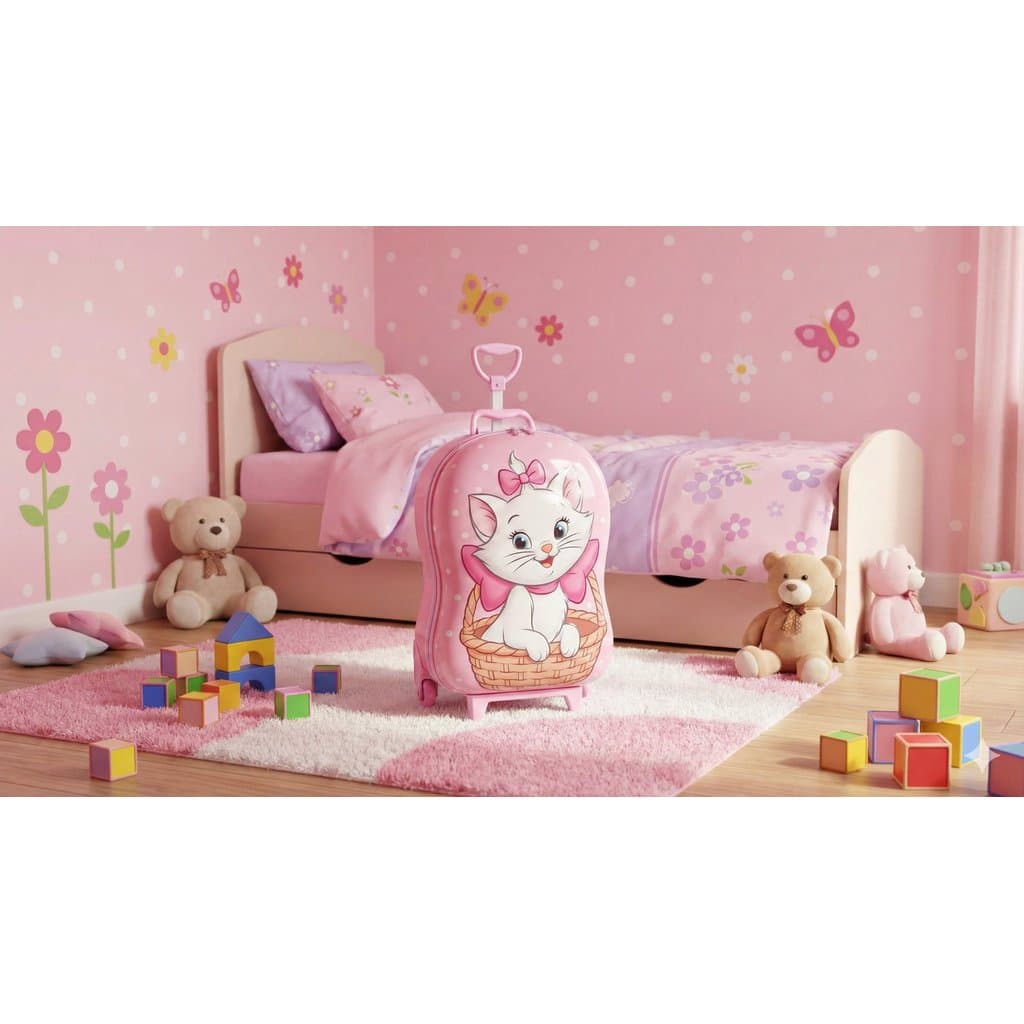Mala Infantil Rodinhas Gatinha Marie Rosa 3D Leve Resistente Viagem