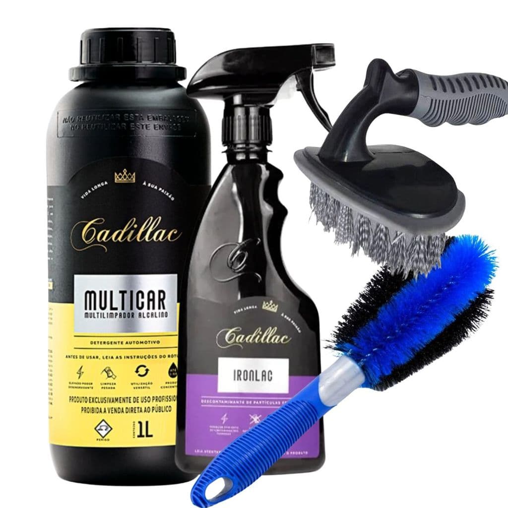 Kit Ironlac + Multicar Cadillac + Escova de Pneu e Furo de Rodas - Descontaminante Ferroso