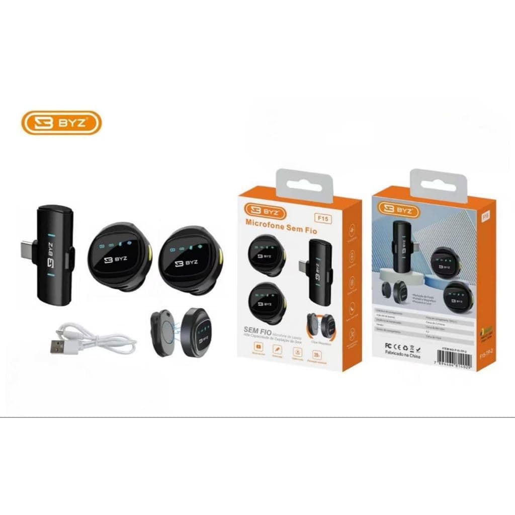 Microfone De Lapela Duplo Sem Fio Profissional Magnético Para iPhone Android Type C Phone F15