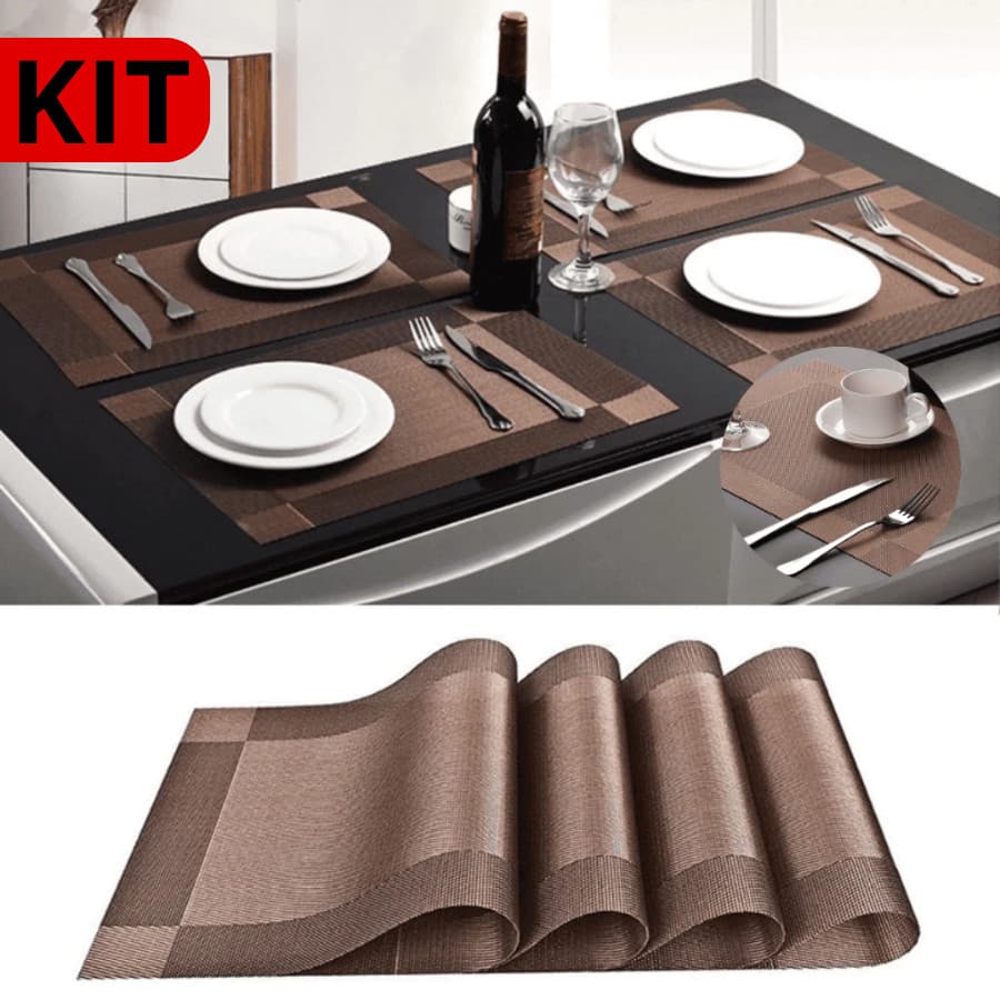 KIT  Jogo Americano Metalizado em PVC Retangular Mesa Posta Sousplats