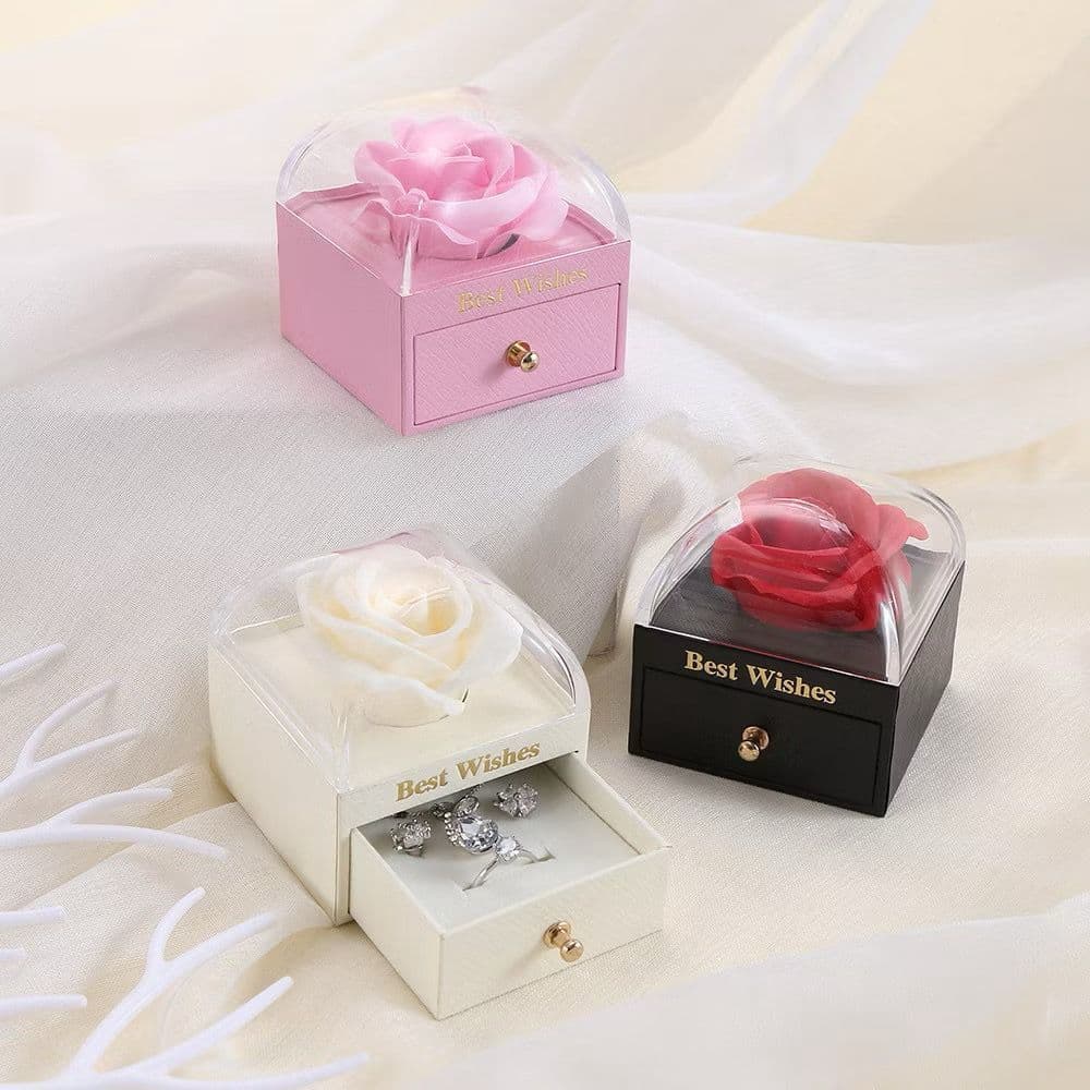 Caixa Porta Anel com Rosa Eterna | Presente Romântico Luxo para Namoro Noivado Casamento