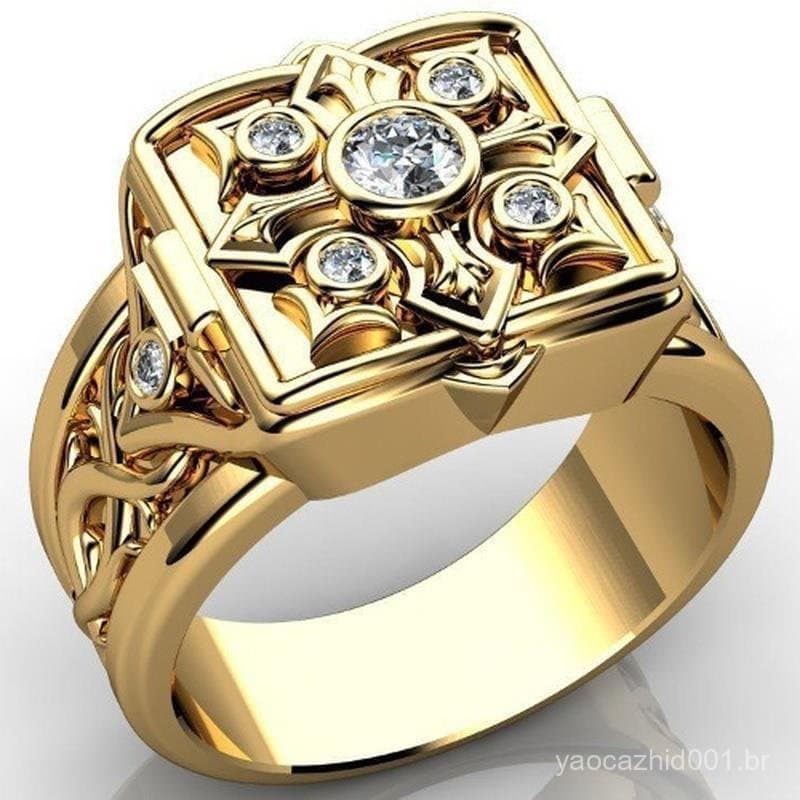 Anel Masculino Punk Vintage Compartimento Secreto Esculpido Micro Conjunto De Zircônia Pirata Jóias